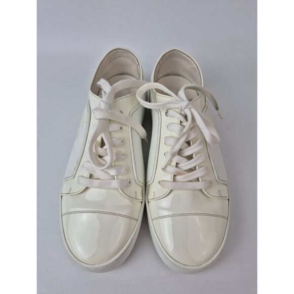 Chanel Women's Cream White Rubber Patent Leather CC Sneakers Size 37 - Picture 3 of 7